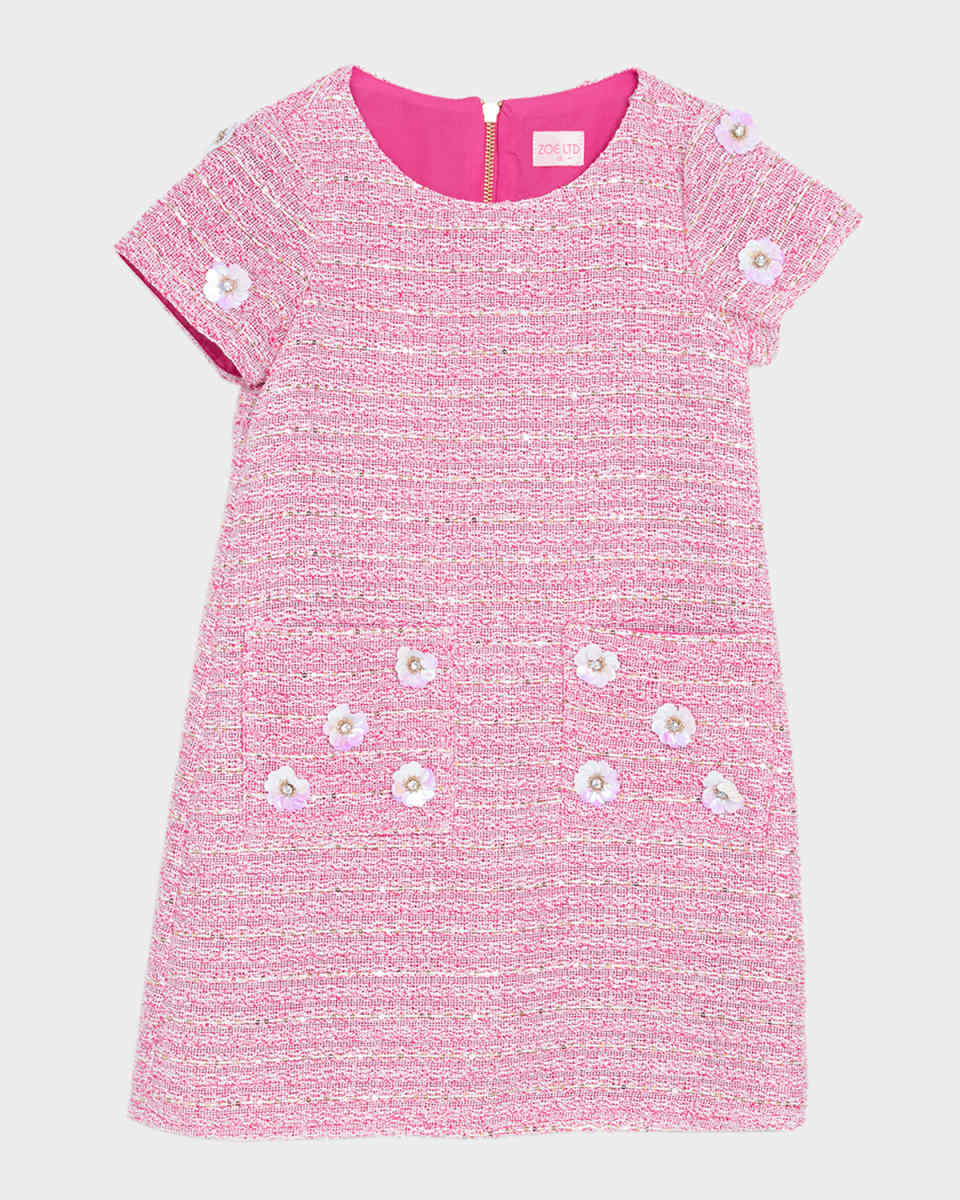 Girl's Honey Floral Sequin Tweed Mini Dress, Size 7-16